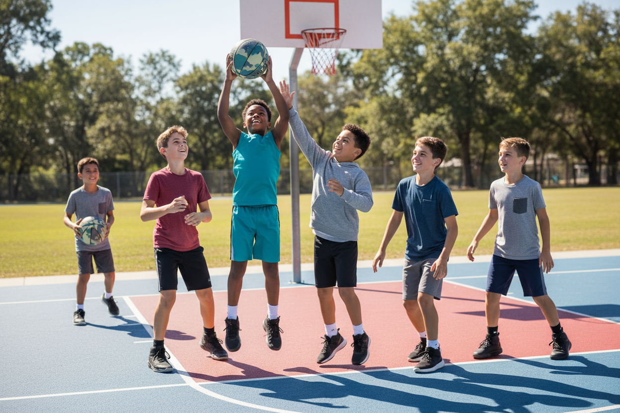 10-year-old boys playing basketball