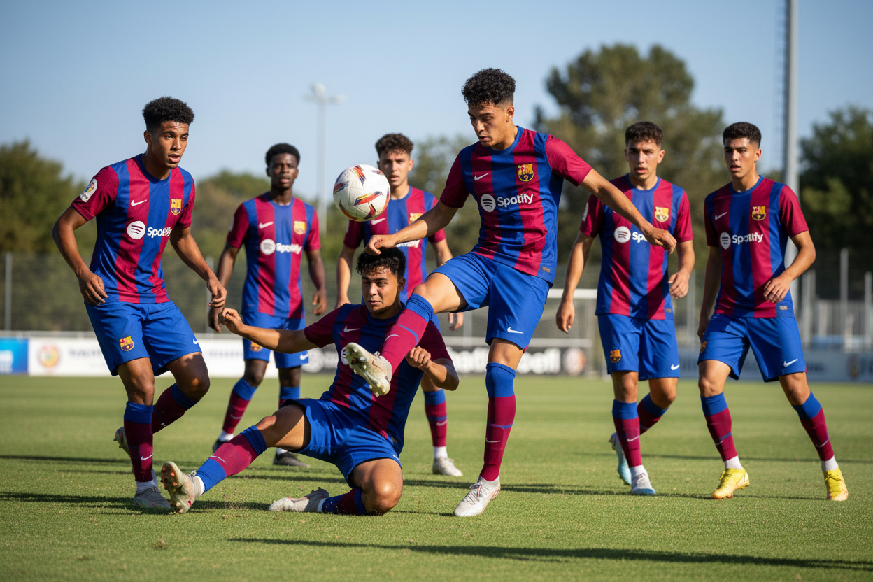 6 Young Adults Playing Football in Barcelona Spotify Kit