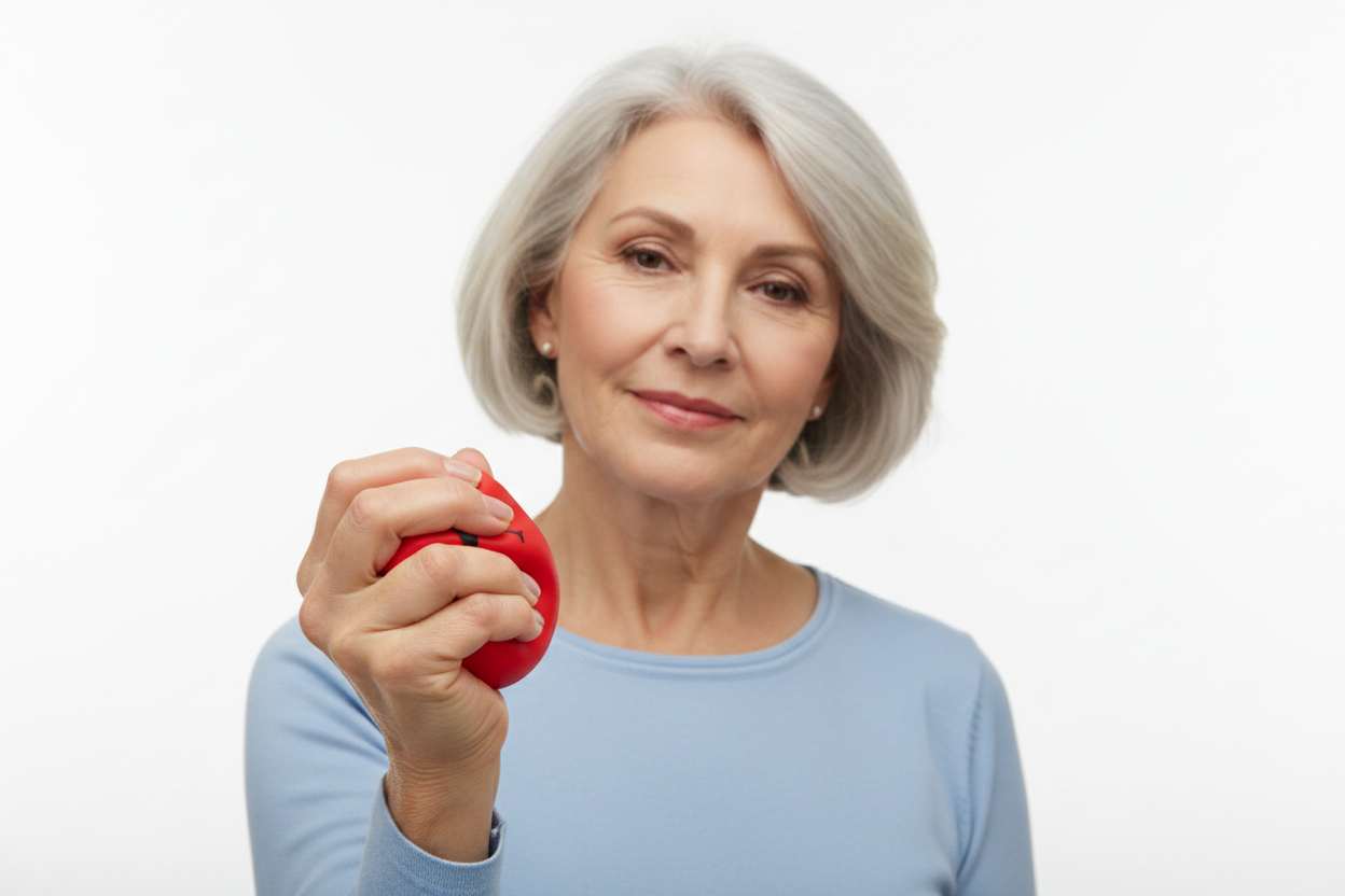 60-year-old woman with red stress ball
