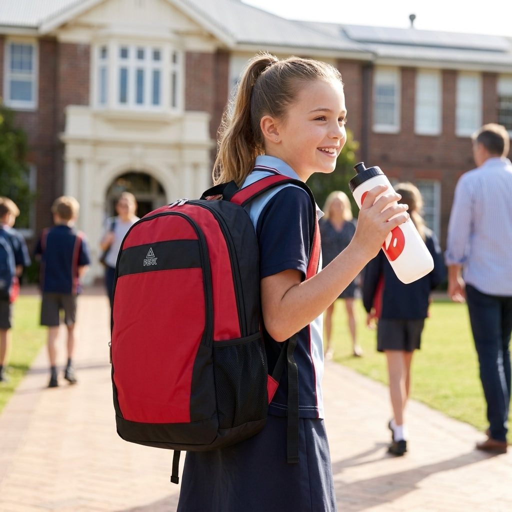 Backpack Red & Water Bottle Bundle