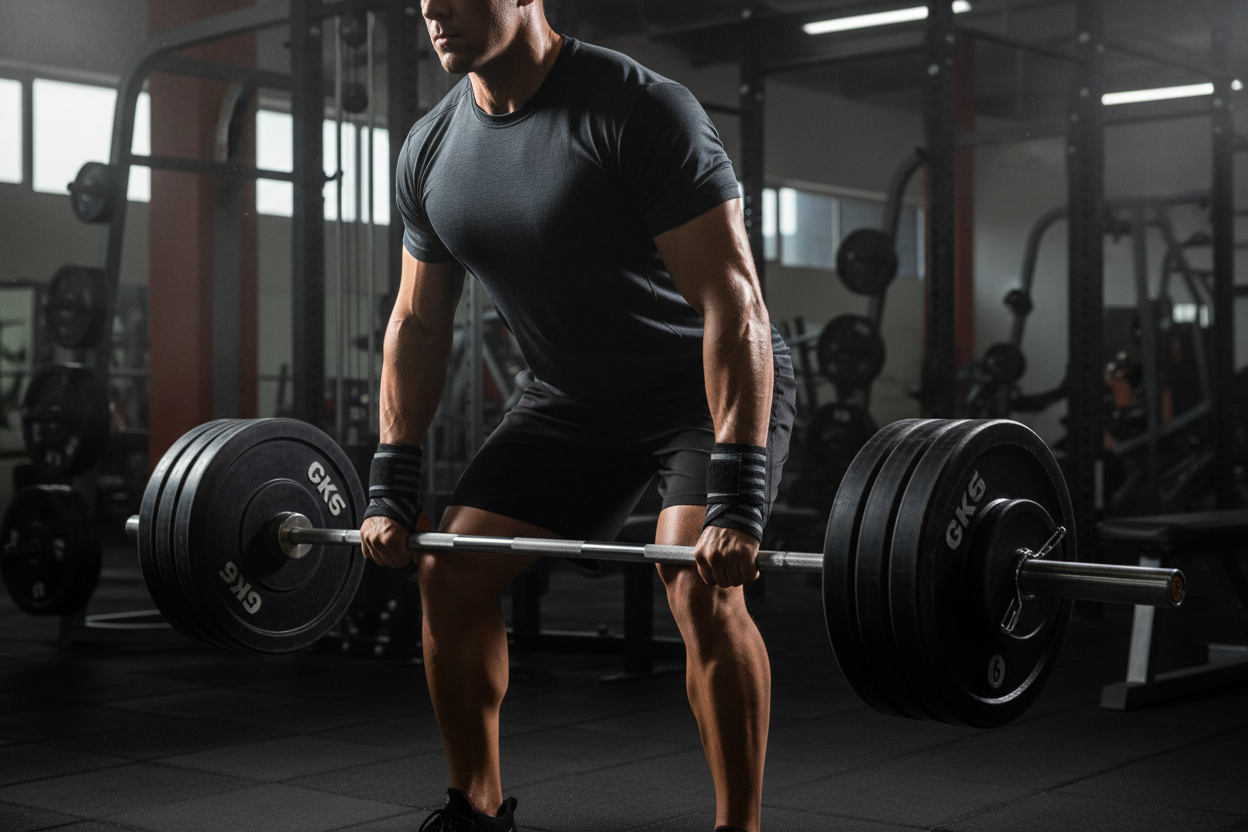 Adult Athlete Wearing Black & Grey Wrist Wraps
