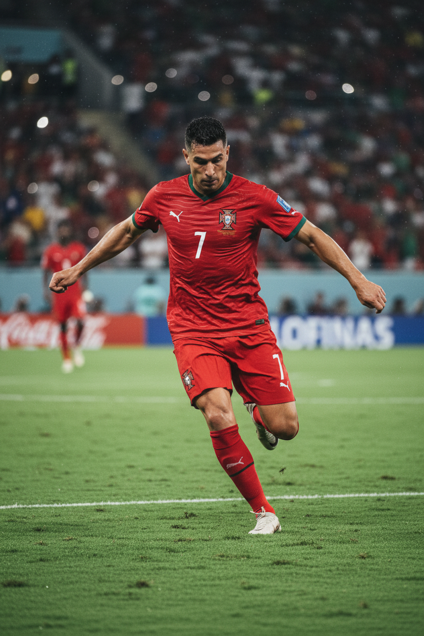 Adult playing football in Portugal kit
