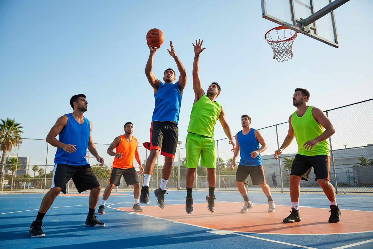 Adults Playing Basketball with Spalding Varsity TF-150