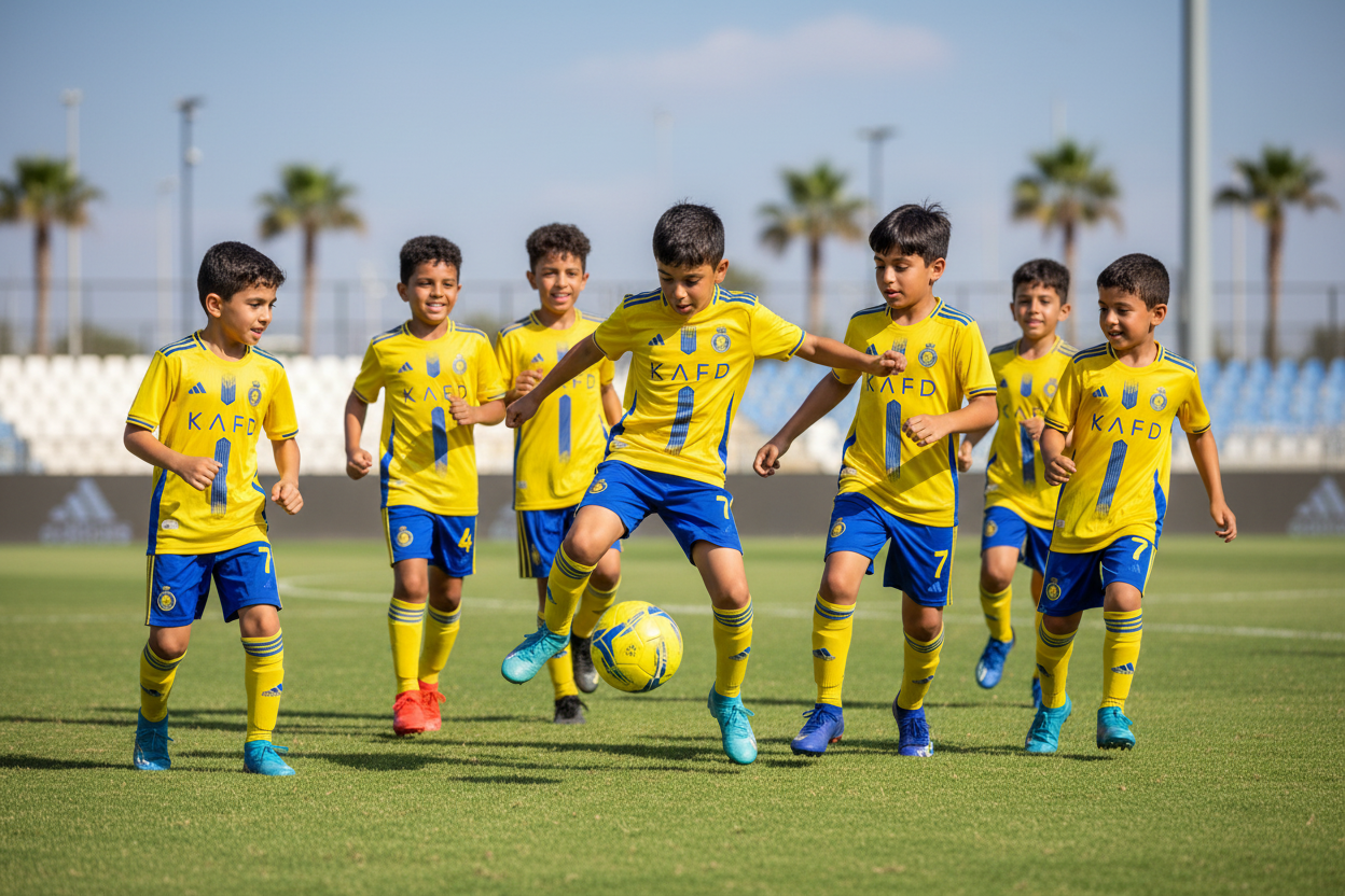 Al Nassr Kit – Kids Team Playing Football