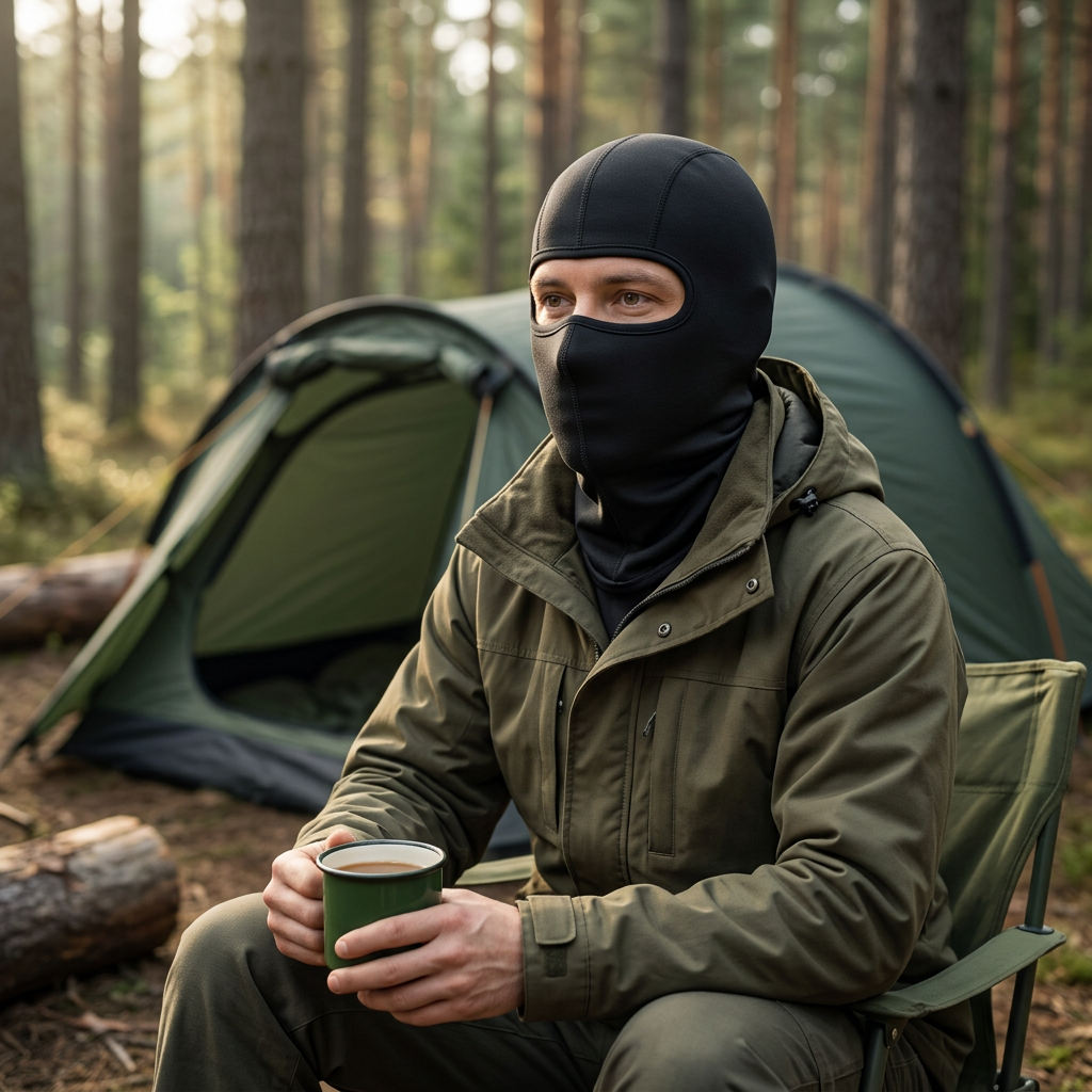 Black cagoule camping lifestyle photo
