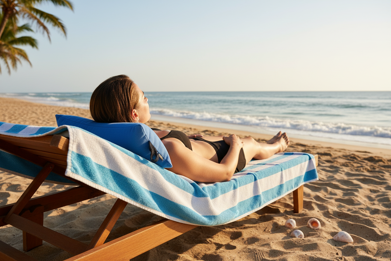 Blue microfiber pillow beach neck support