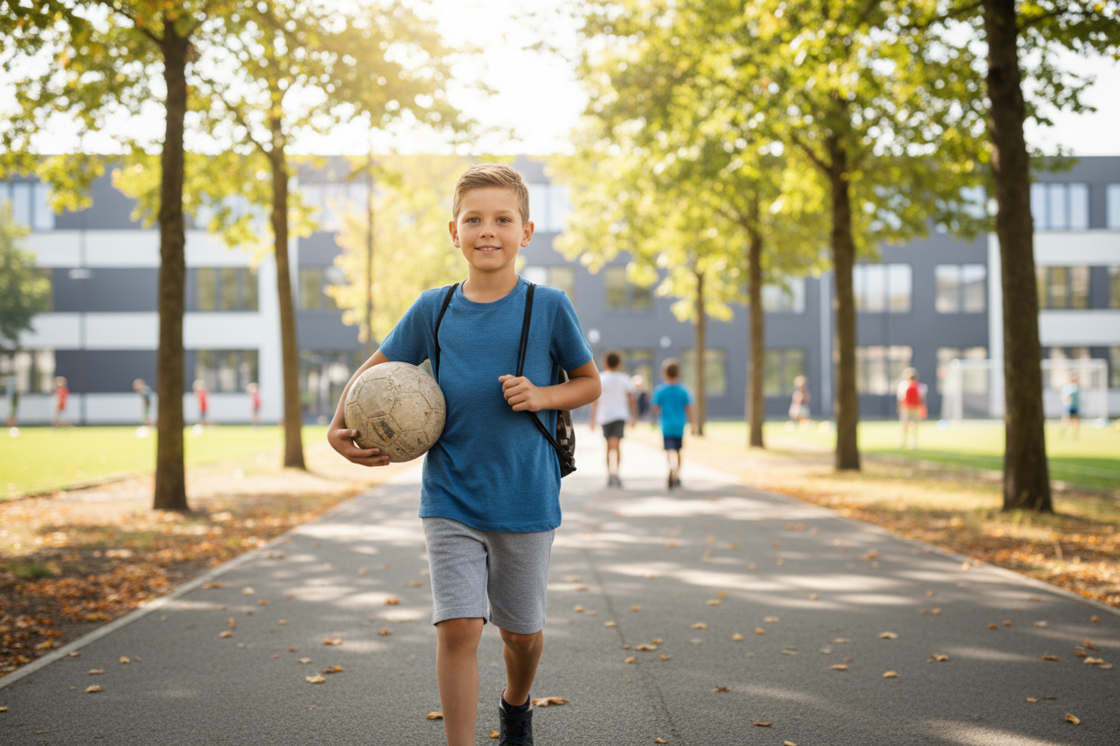 Boy holding camo drawstring bag