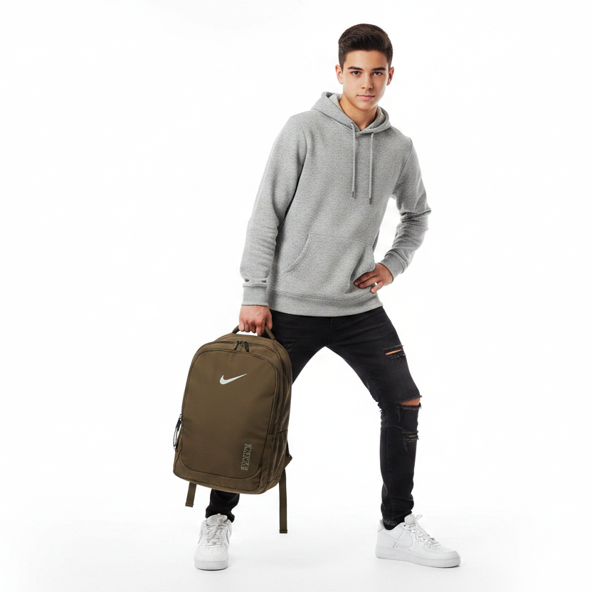 Boy holding Nike backpack alternative