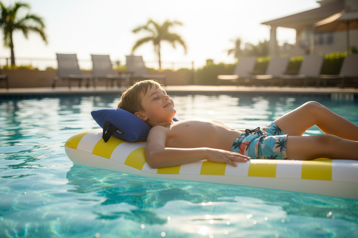 Boy kid pool lifestyle - blue pillow