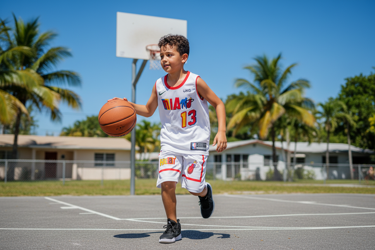Boy wearing Miami Heat uniform lifestyle photo