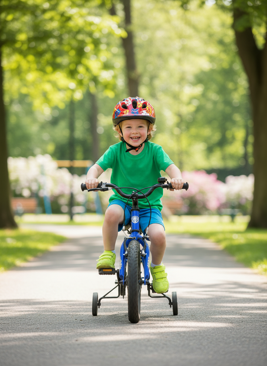 Child wearing red floral helmet lifestyle photo