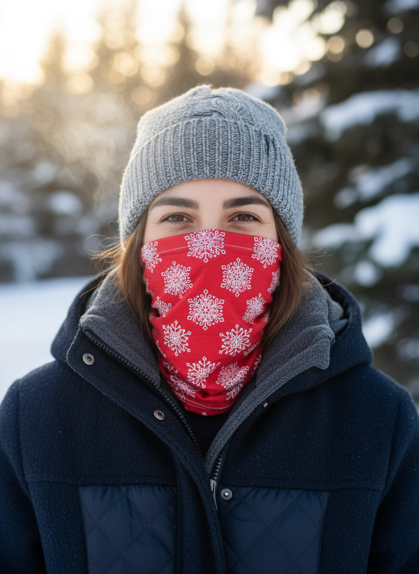 Functional Headgear - Fleece Snowflake Red