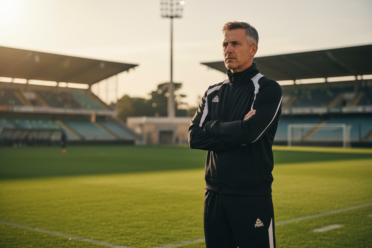 Coach on the sideline wearing black Peak tracksuit