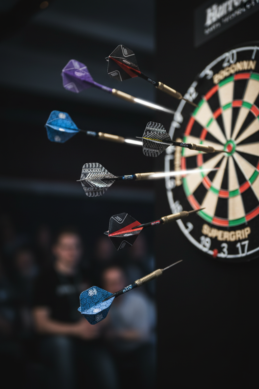 Darts in flight action