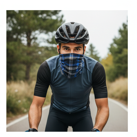 Functional Headgear - Coton Lycra Carreau Blue/Black