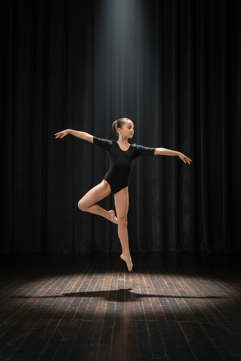 Girl Dancing on Stage in Black Leotard