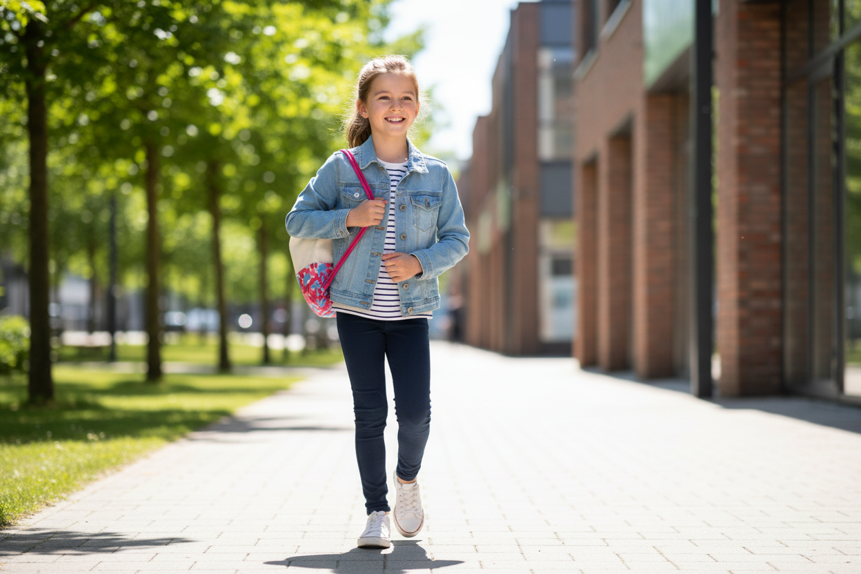Girl holding floral drawstring bag