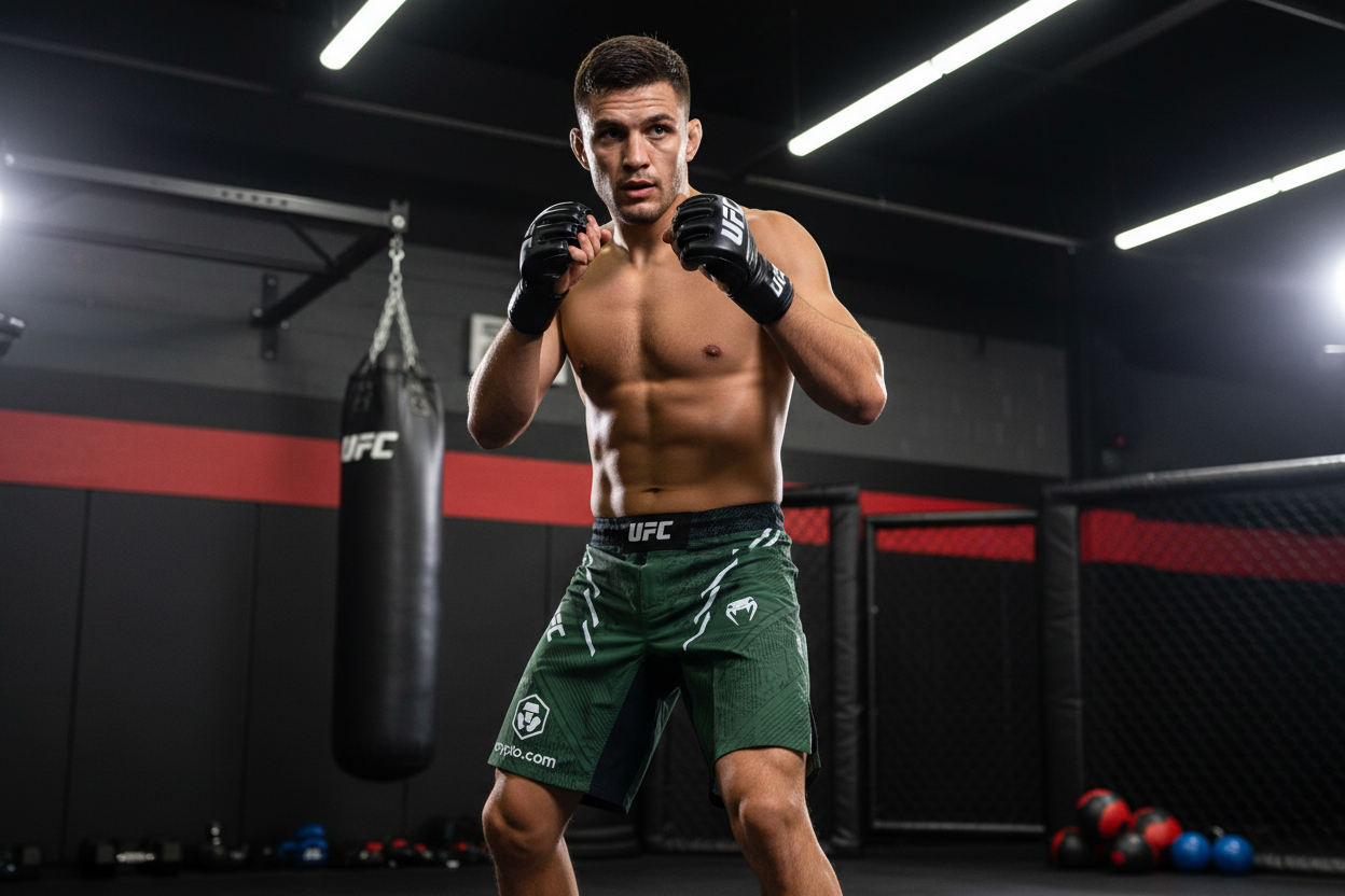 Green UFC Venum fight shorts lifestyle shot