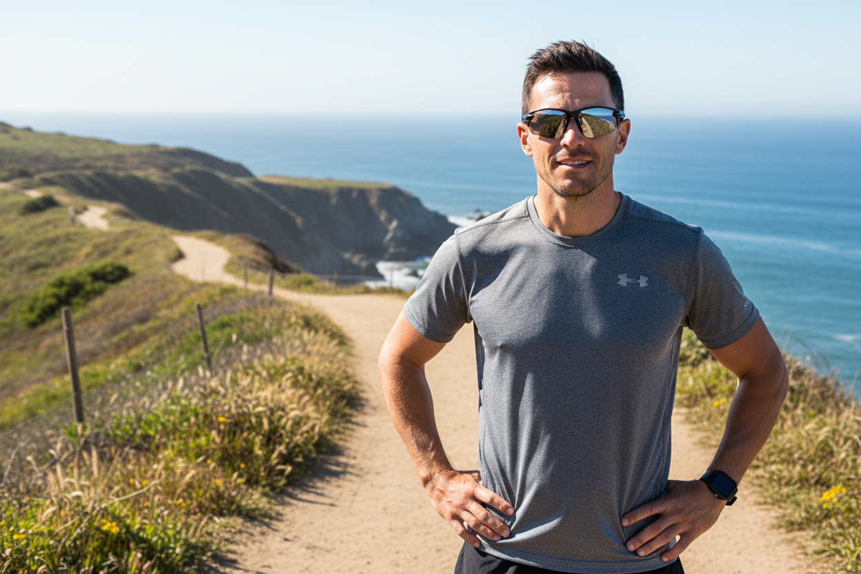Man wearing Oakley Flak 2.0 XL Thin Blue Line sunglasses lifestyle photo