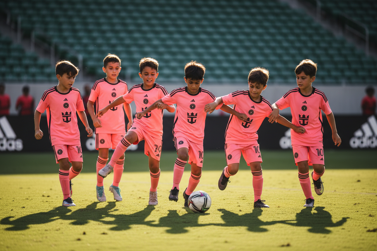 Inter Miami Kit – Kids Team Playing Football