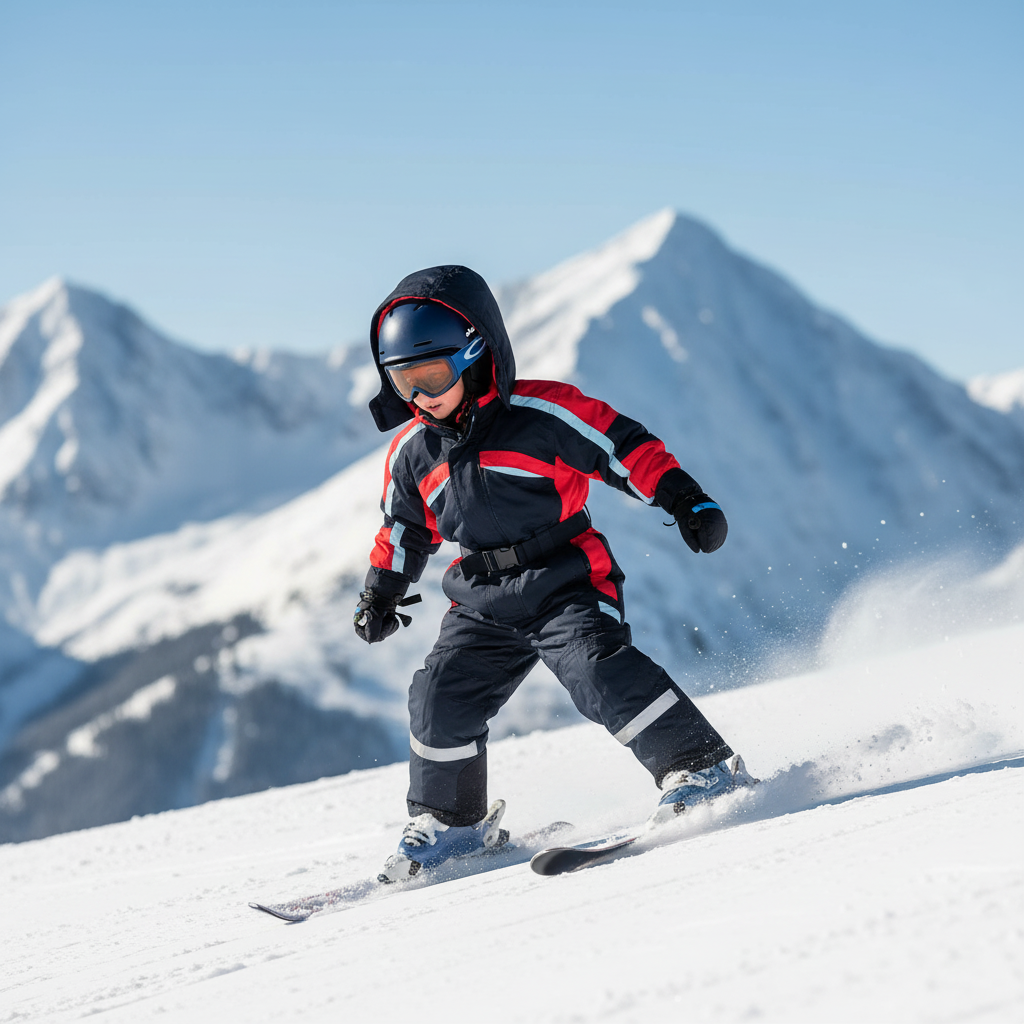 Lifestyle photo of child in ski suit
