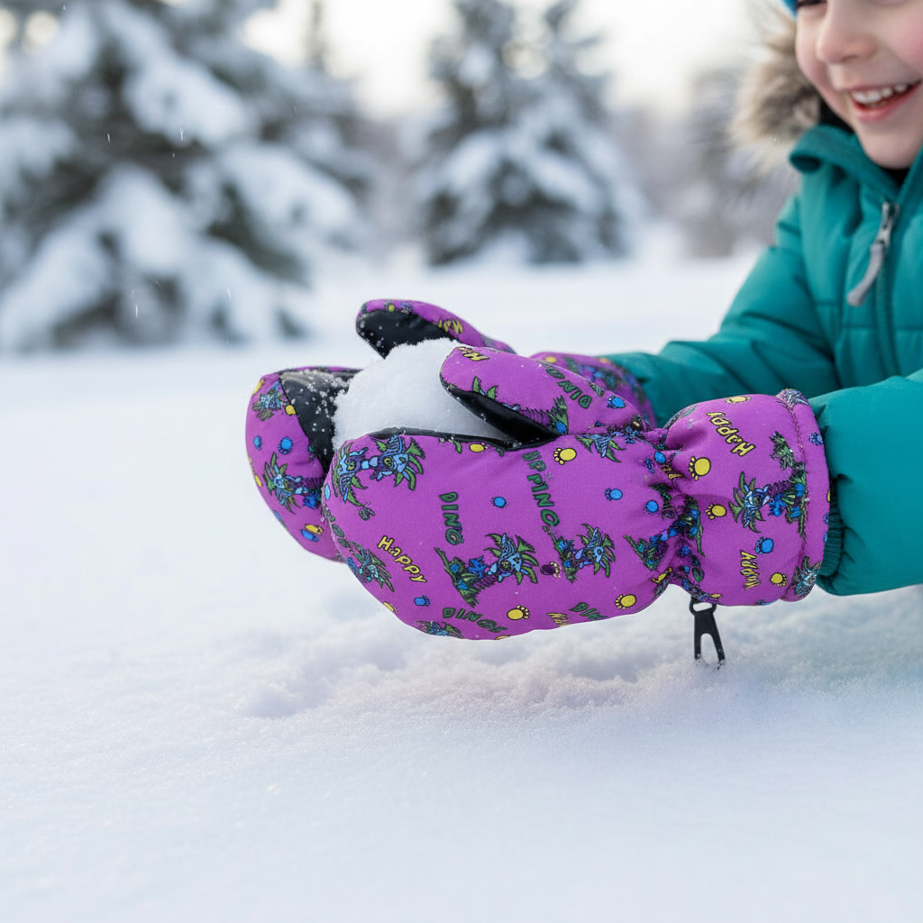 Lifestyle photo of dinosaur mittens