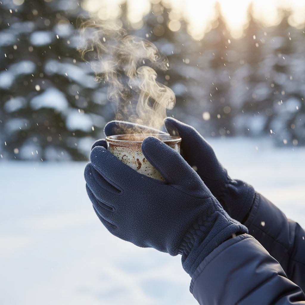 Lifestyle photo of navy gloves