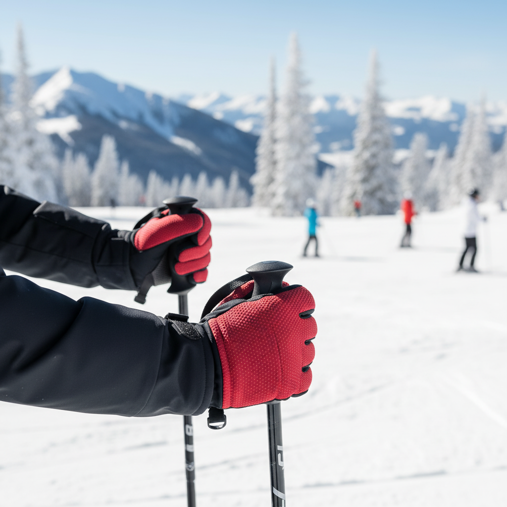 Lifestyle photo of red soft shell gloves