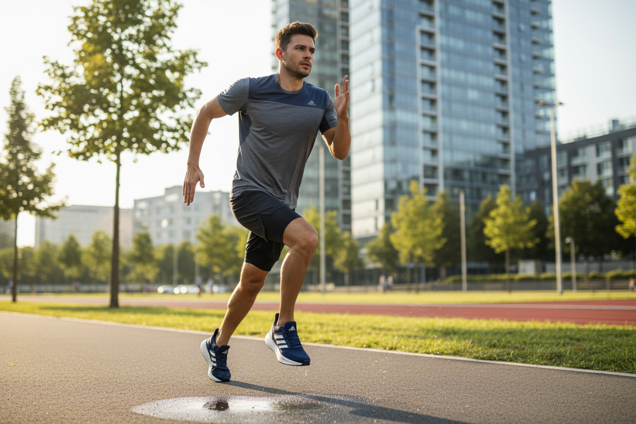 Man wearing Adidas running shoes