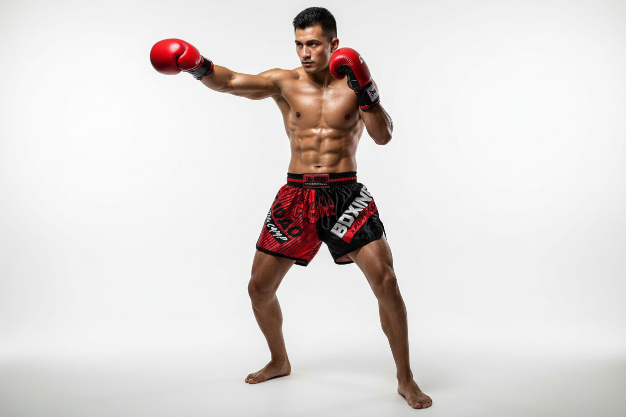 Man wearing boxing shorts