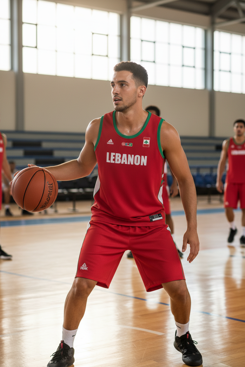 Man wearing Lebanon basketball uniform