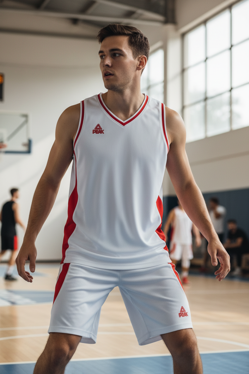 Man wearing white and red basketball uniform