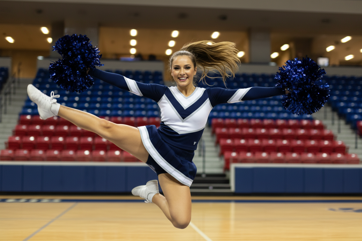 Navy Blue Pom-Poms Single Cheerleader Lifestyle