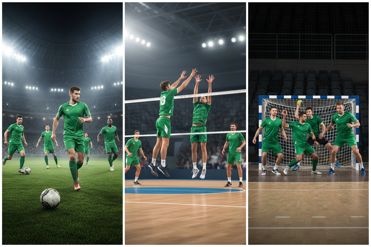 PEAK Green & White V-Neck – Team of 6 – Football Volleyball Handball