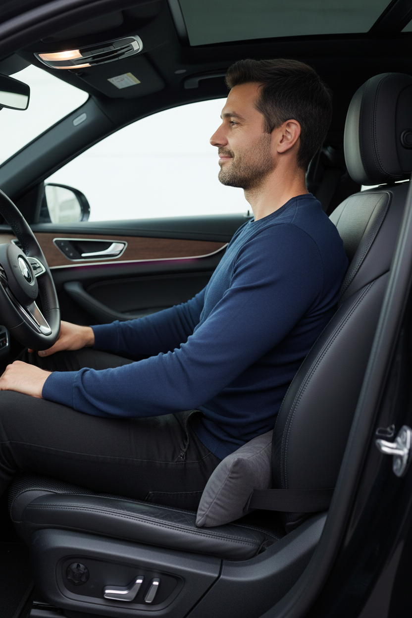 Pillow on back for back pain in car