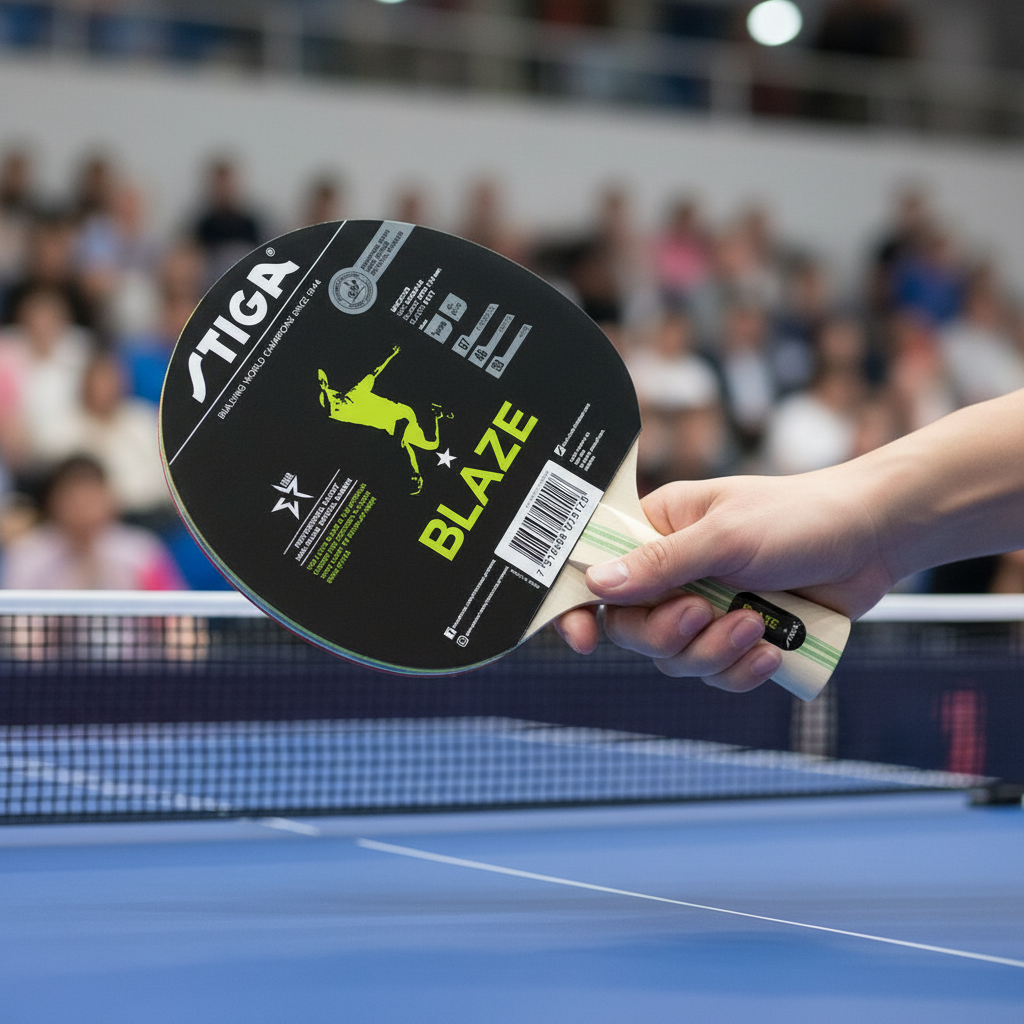 Player holding paddle in ready grip