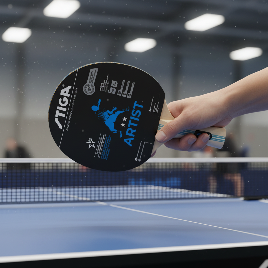 Player holding paddle in ready grip
