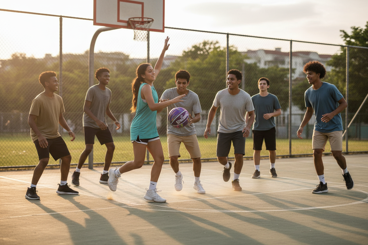 Team playing basketball