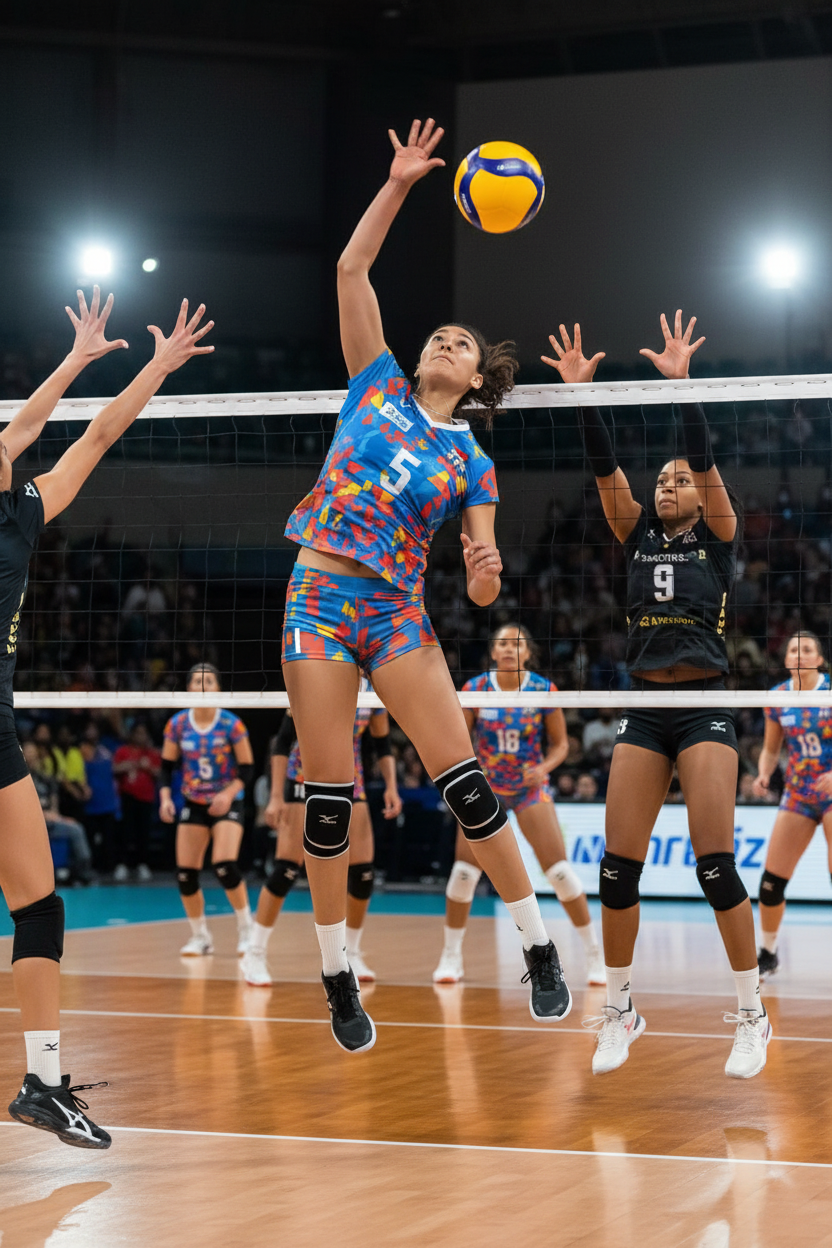 Volleyball Player Spiking with Mizuno Knee Pads