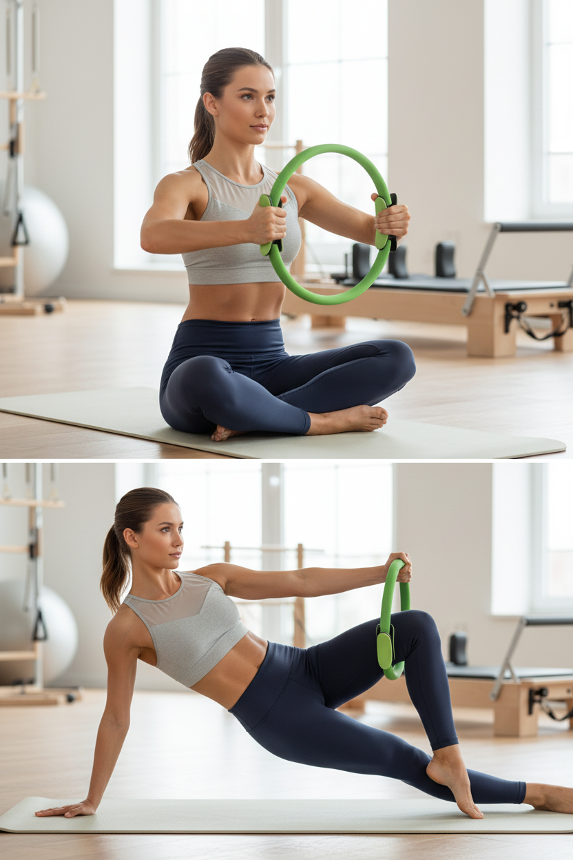 Woman Using Green Pilates Ring