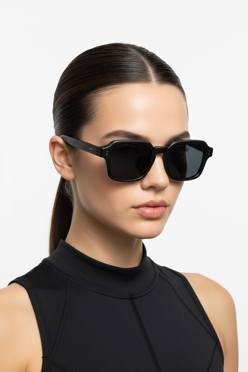 Woman Wearing Black Square Sunglasses