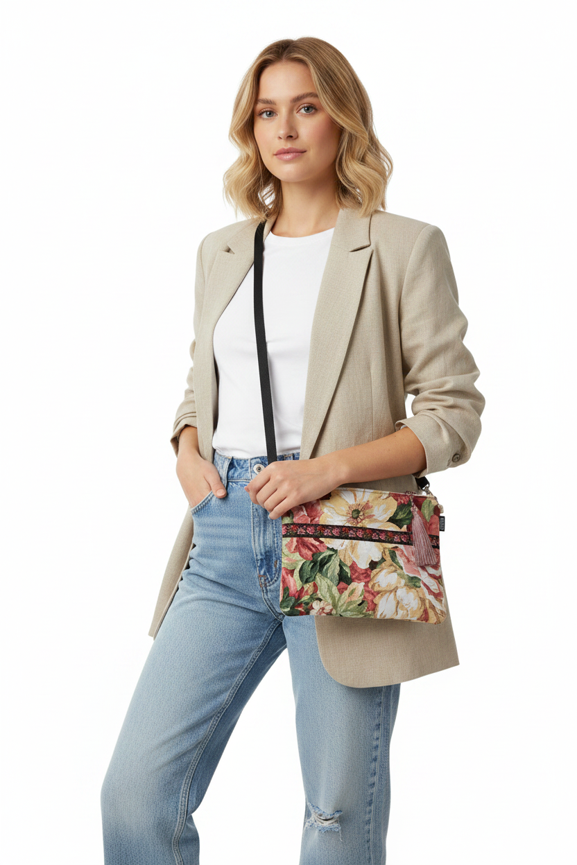 Woman Wearing Floral Crossbody Bag
