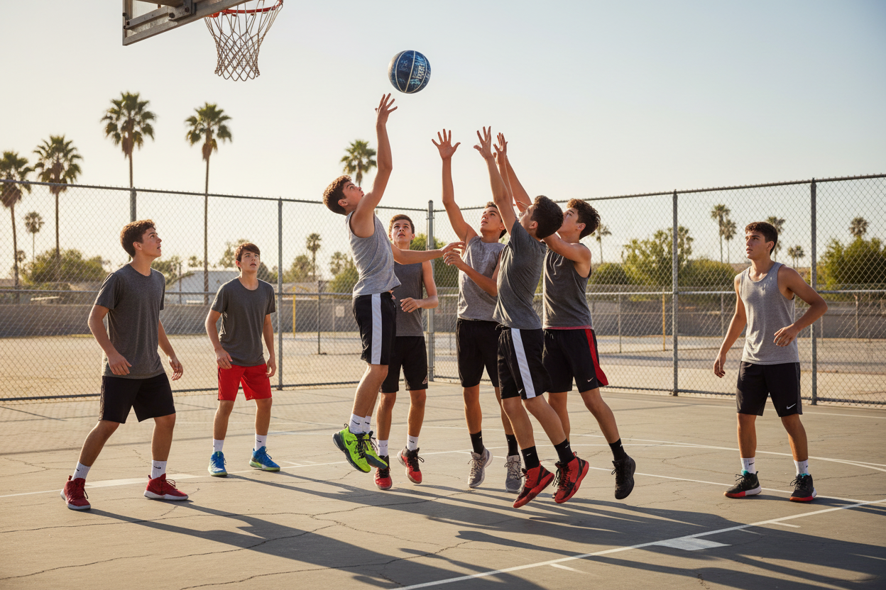 14-year-old boys playing basketball