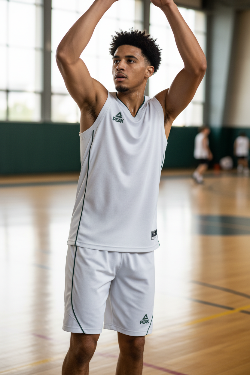 20-year-old man wearing white basketball uniform