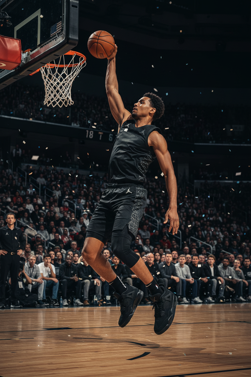 25 year old man wearing black Jordan 4 basketball shoes on court