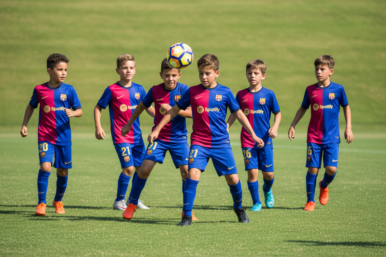 6 Kids Playing Football in Barcelona Spotify #21 Kit
