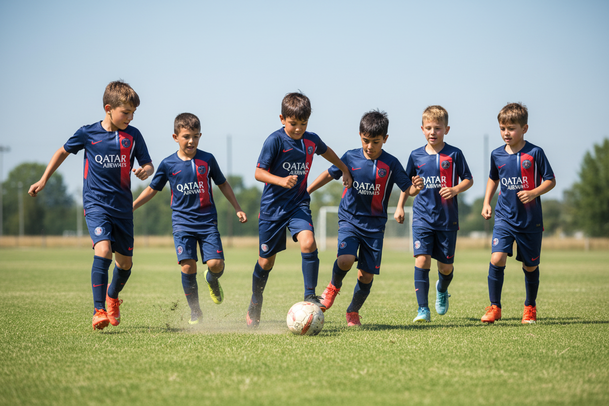 6 Kids Playing Football in PSG Kit