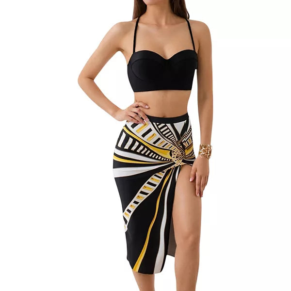 Swimsuit (Maillot) Three-Pieces Black/White/Yellow