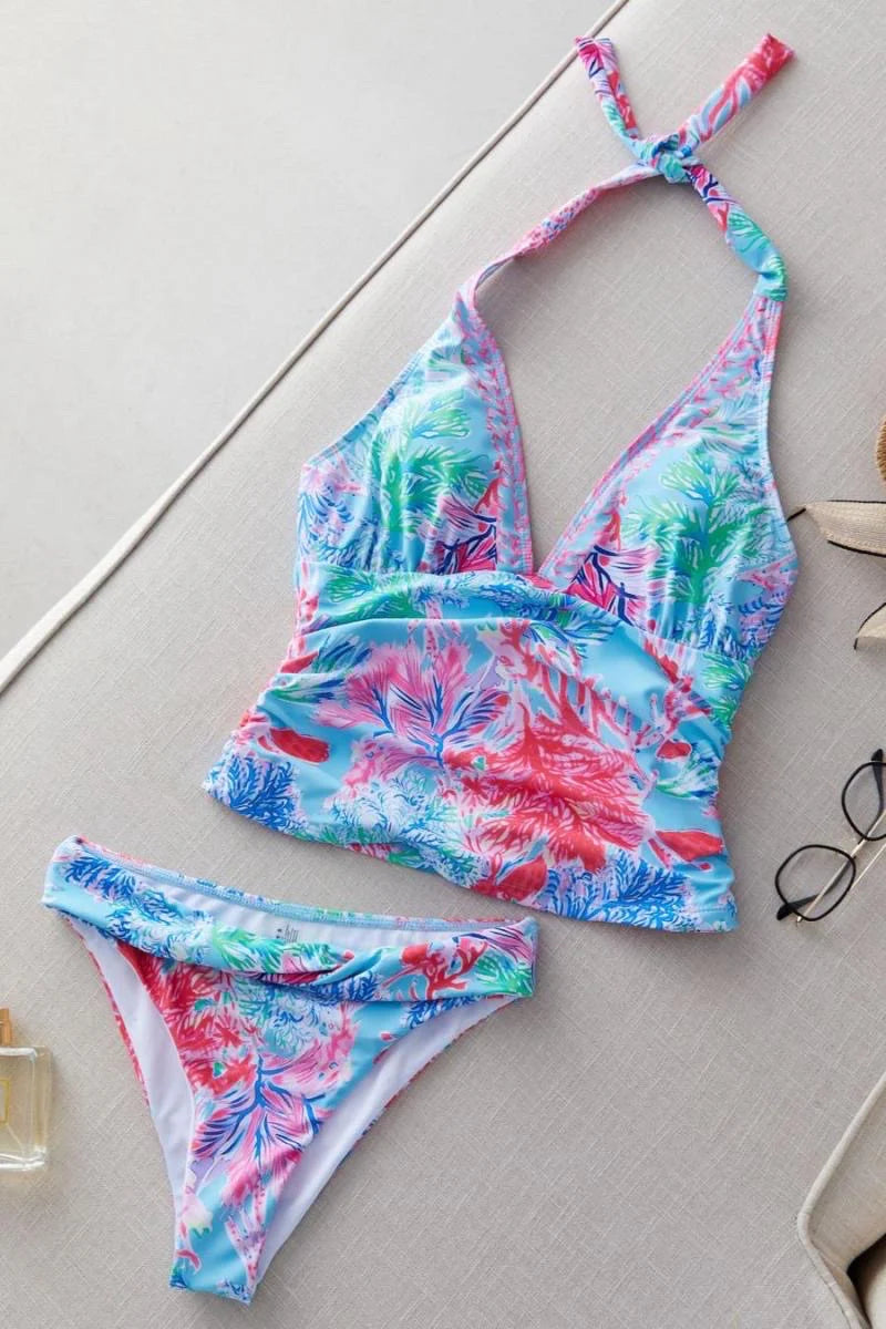 Swimsuit (Maillot) Two-Pieces Floral/Corail