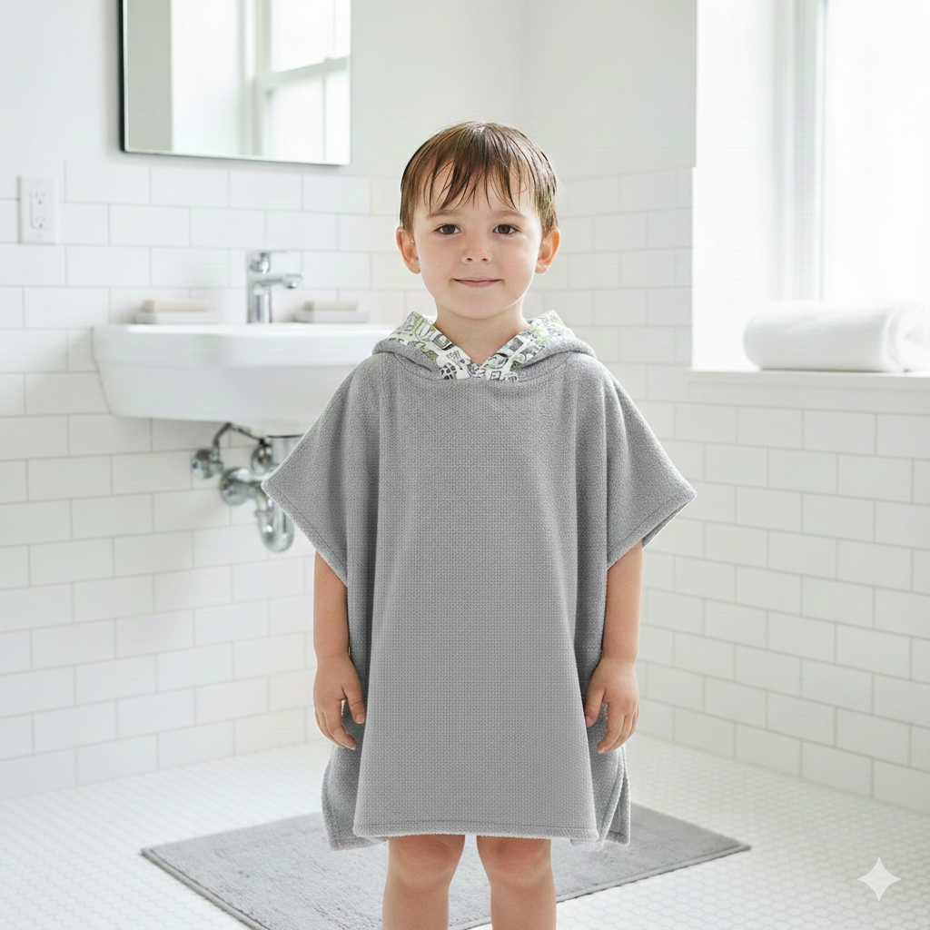 Poncho Towel Grey/Faces Green